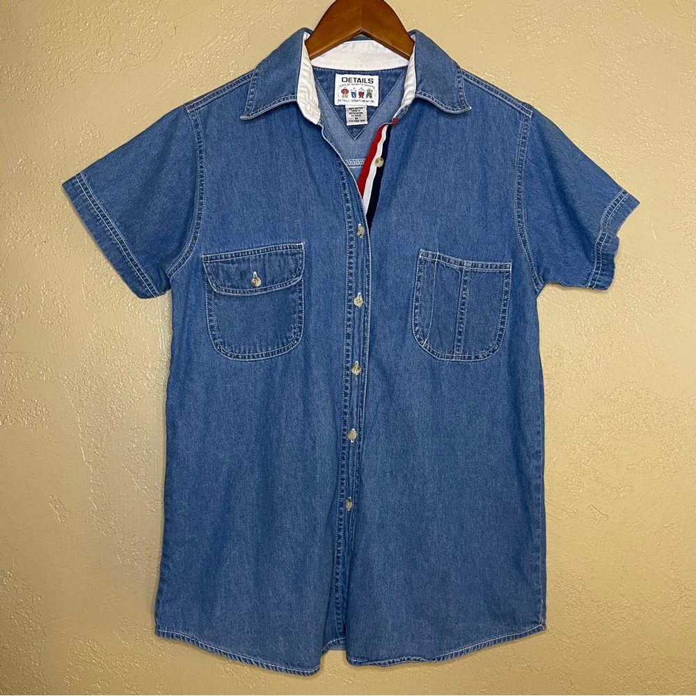 Retro DETAILS Sportswear Brand Denim Button Up Shirt